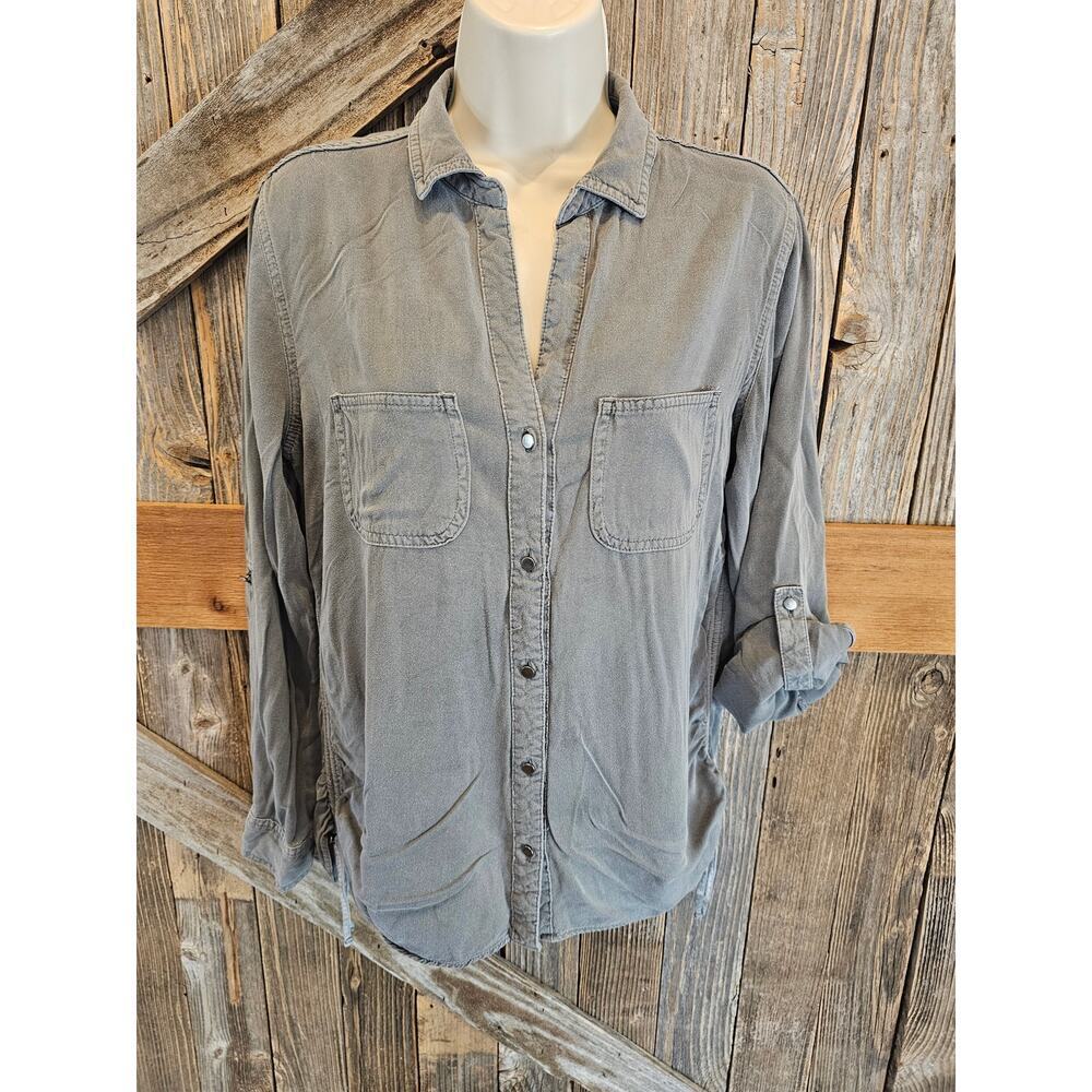 Rock republic roll tab sleeve side ruched grunge emo goth size small button up ^